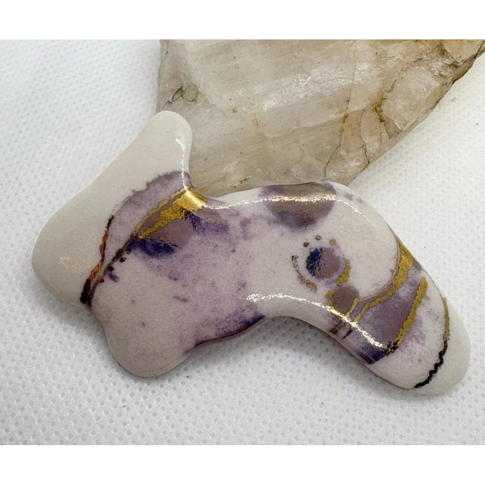 Handmade Ceramic Brooch Pin Purple Gold Glaze Abstract Modernist Artisan 80s 90s